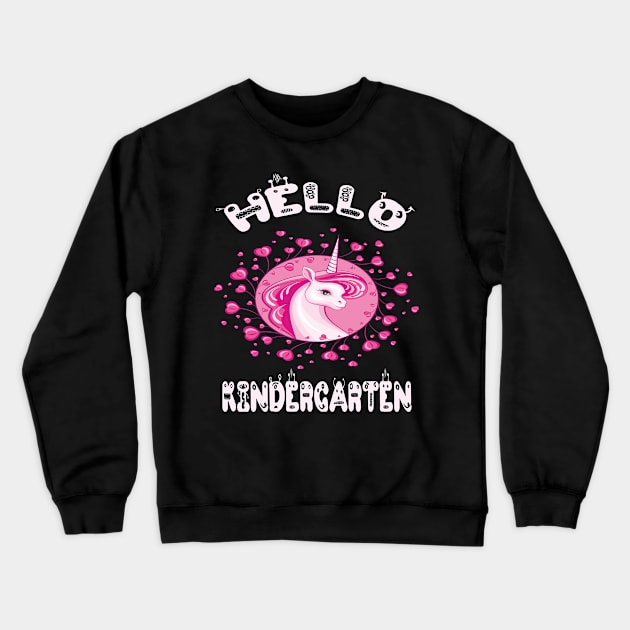 Hello Kindergarten Colorful Unicorn Back-To-School Preschool Design Crewneck Sweatshirt by familycuteycom